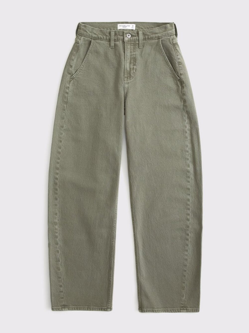 NWT Abercrombie High Rise Barrel Jeans Olive Green 27 Short